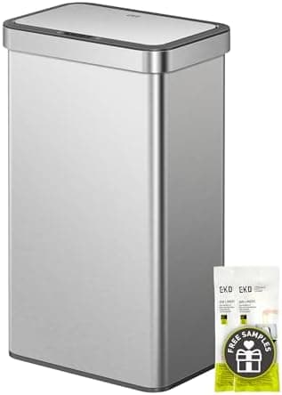 EKO Nova Sensor Trash Can, 21 Gallon/80 Liter Stainless Steel Rectangular Touchless Motion Sensor Trash Can…