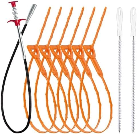 35.5inch Drain Clog Remover(1pcs), 25inch Drain Snake Hair Remover(6pcs) ＆ Cleaning Brush(2pcs), Hair Catcher Drain Auger Cleaner…