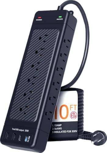 Surge Protector Power Strip 10ft Cord/High Joules Surge Protection (4800J)/Heavy Duty/Multiple outlets/Mountable/18AC/1875W/USB…