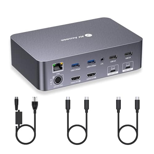 AV Access KVM Switch Dock 2 Monitors 2 Laptops, 4K KVM Switch Dual HDMI Monitor, 2 USB-C MST Ports, 60W PD for Each PC, 1G…