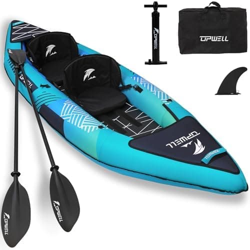 UPWELL 13'6”/11' Inflatable Recreational Kayak - 2 Person with Drop Stitch Floor and Accessories Including Kayak Seats with High…