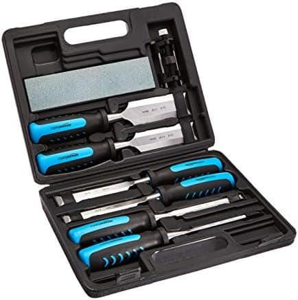 Amazon Basics 8-Piece Wood Chisel Set for Woodworking, with Honing Guide, Sharpening Stone and…