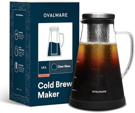 OVALWARE Airtight Cold Brew Iced Coffee Maker Pitcher and Tea Infuser with Spout - 1.0L / 34oz Ovalware RJ3…