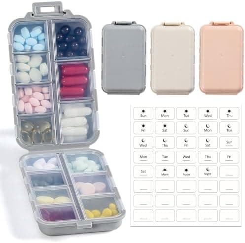 LANDNEOO 14 Grids Pill Organizer Box with Labels, Travel Medication Holder Dispenser Case Kit, Pocket Daily…