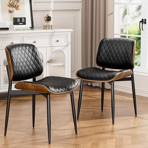 YaFiti Dining Chairs Set of 2, Mid Century Modern Accent Dining Room and Kitchen Chairs, Upholstered PU Leather Diamond Check…