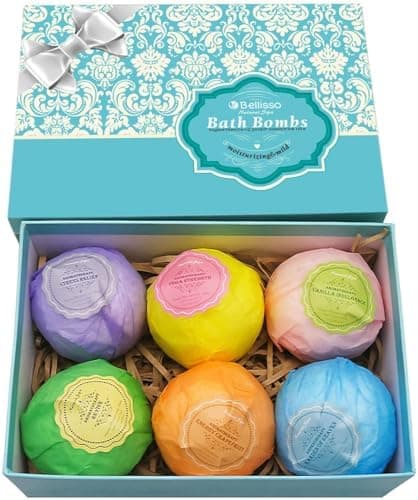 Bath Bombs Gift Set - 6 XXL Bubble Bath Fizzies (4.1 oz Each) with Natural Dead Sea Salt Cocoa and Shea Essential Oils - Best…