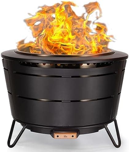 TIKI 27.5-Inch Smokeless Reunion Fire Pit, Large Outdoor Fire Pit for Gatherings, Wood Burning with Removable Ash Pan &…