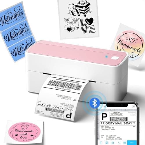 Phomemo Bluetooth Thermal Label Printer, 241BT 4X6 Wireless Shipping Label Printer for Small Business, Pink…