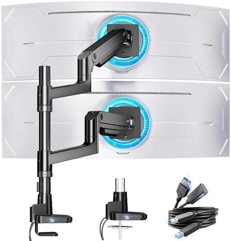 ARES WING Dual Monitor Arm for Ultrawide Heavy Duty Curved Monitor Stacking, Fits 17-49 Inch, Vertical Gas…