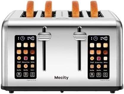 Mecity 4 Slice Toaster with Touch Screen Control, 4 Wide Slots, Stainless Steel Smart Bread Toaster for Bagels, Muffins, Waffles…