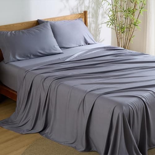 Bedsure King Size Sheets Set, Cooling Sheets for Hot Sleepers, Rayon Derived from Bamboo, PureWoven, Breathable & Soft, Deep…