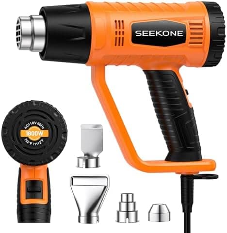 SEEKONE Heat Gun 1800W Heavy Duty Fast Heat Hot Air Gun Kit with 752℉&1112℉（400℃-600℃） Dual-Temperature Settings and 4 Nozzles…