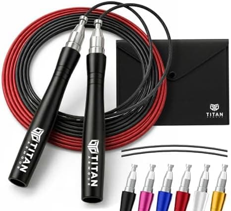 Titan Armour® Speed Rope - Professional Self-Locking & Adjustable, Adult Speed Jump Ropes for Fitness | 2 x Steel Ropes, Cable…