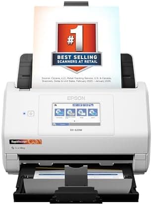 Epson RapidReceipt RR-620W Wireless & USB High-Speed AI & Cloud Ready Desktop Color Duplex Receipt & Document Scanner for Mac &…