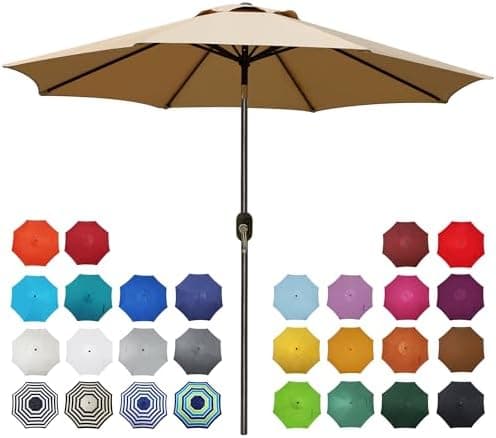 Blissun 9' Outdoor Patio Umbrella, Outdoor Table Umbrella, Yard Umbrella, Market Umbrella with 8 Sturdy Ribs, Push Button Tilt…