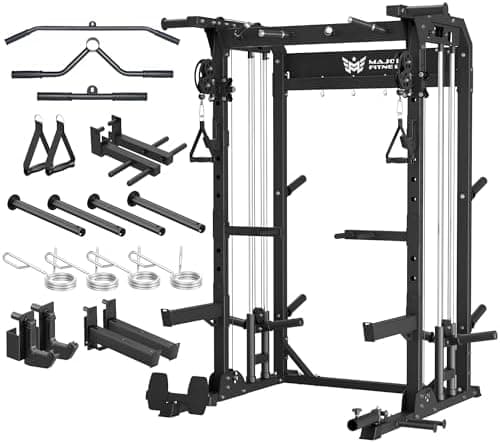 MAJOR FITNESS F22 Power Rack, 1600lbs All-in-One Squat Rack with Dual Pulley System, Heavy-Duty…