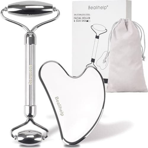Bealihelp Face Roller and Gua Sha, Stainless Steel Facial Roller and Guasha Tool for Face, Skin Care Roller for Wrinkles and…