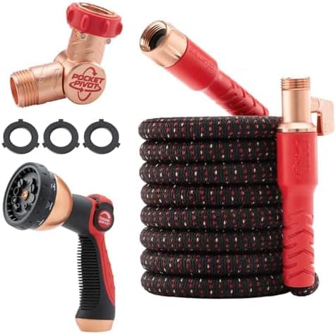 Pocket Hose Ballistic 50 FT Expandable Garden Hose w/Pocket Pivot Swivel Connector, Anti-Burst Sleeve Reinforced with Bulletproof…