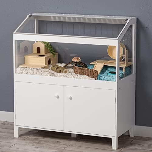 GDLF Hamster Cage with Storage Cabinet Small Animal Cage, Easy View Acrylic Panels, Large Habitat for Hedgehog Gerbil & Rat…