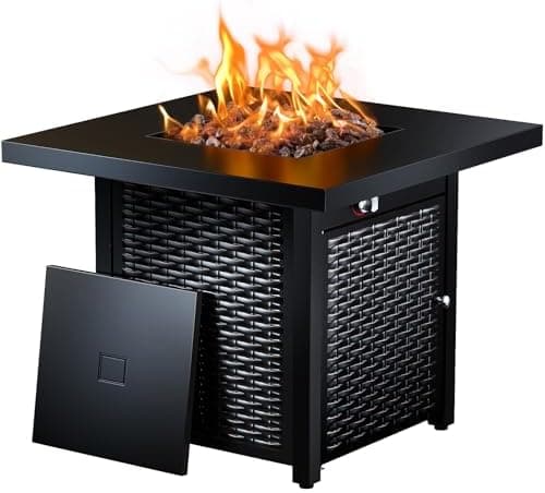Ciays 28 Inch Propane Fire Pit CSA-Listed Outdoor Fire Pit Table, 50,000 BTU Steel Gas Fire Pits with Lid and Lava Rock, Add…