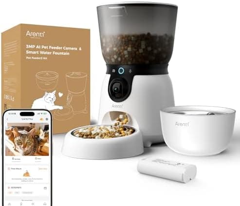 ARENTI Automatic Cat Feeder and Water Dispenser with Camera, 2K Adjustable View & Invisible Privacy Mode, 4.5L Cat Food Dispenser…