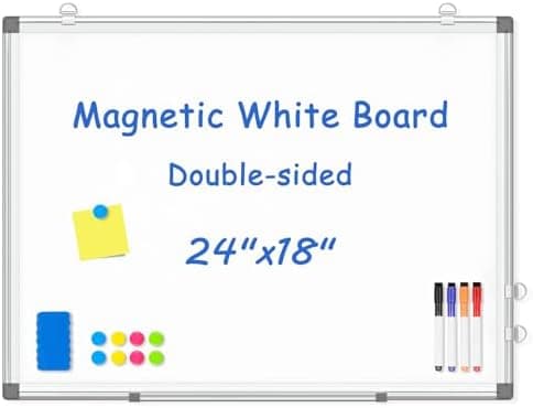 WALGLASS Double-Sided White Board, 24" x 18" Dry Erase Board Magnetic Whiteboard for Wall, Hanging Mounted Whiteboard Silver…