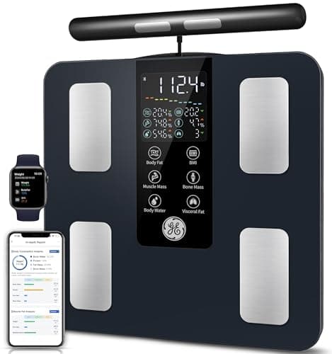 GE Smart Scale for Body Weight: 8-Electrode Digital Bathroom Scale for Weight Fat BMI Muscle Mass Full Body Composition Analyzer…