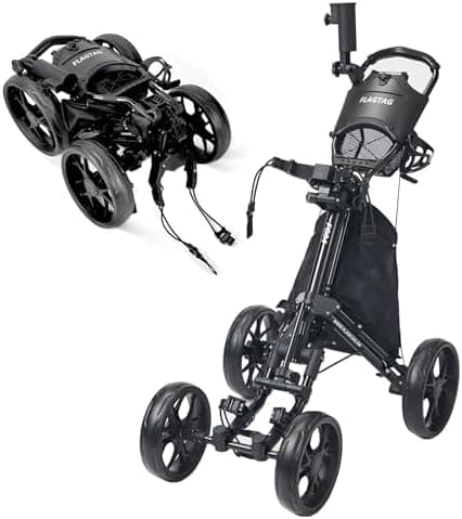 FLAGTAG Golf Push Cart 4-Wheels,Folding Golf Cart, Golf Pull cart with Cup Holder,Umbrella Holder,Cooler Bag, Foldable with…
