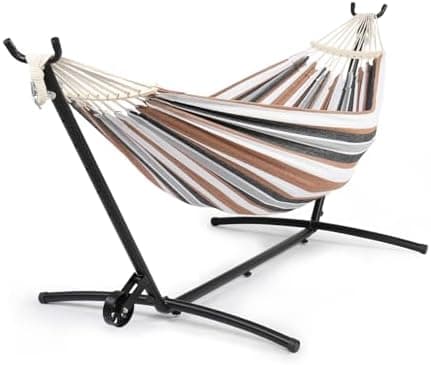ONCLOUD Double Hammock with Spreader Bar & Heavy-Duty 9ft Steel Wheel Stand, Brazilian Hammock Set, Portable Hammock with Stand…