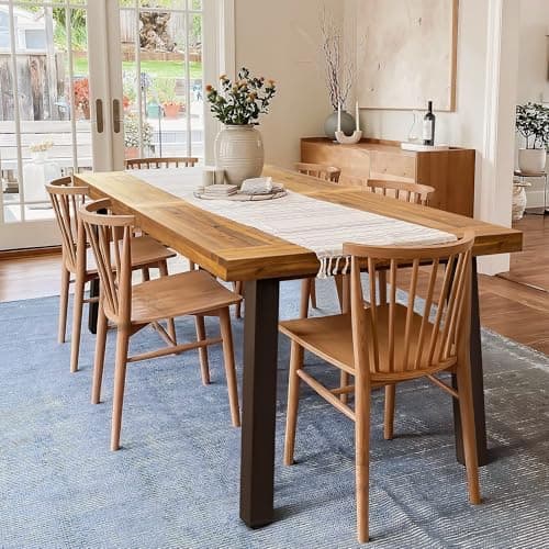 Devoko Home Acacia Wood Dining Table 6-Person Indoor Outdoor Table with Iron Legs, Sandblast…