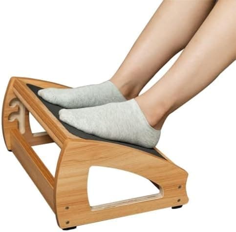 StrongTek Ergonomic Under Desk Footrest, 3 Adjustable Heights Wooden Office Footrest, Large Anti-Slip Surface, Improves Posture…