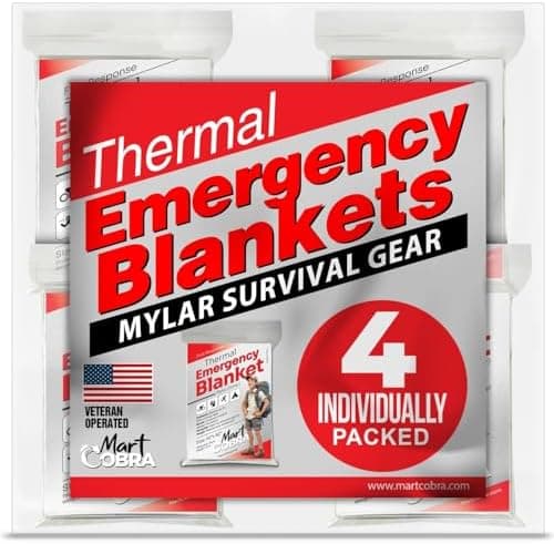 Emergency Blanket 4-Pack Space Mylar Blankets Survival Gear and Supplies Reusable Thermal Camping Hunting Essentials First Aid…