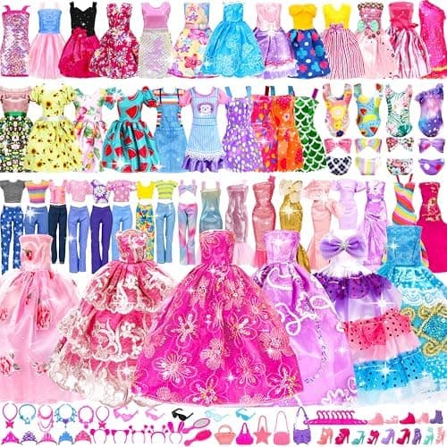 138 Pcs Doll Clothes and Accessories, 5 Wedding Gowns 9 Fashion Dresses 3 Tops 3 Pants 3 Bikini Swimsuits 20 Shoes for 11.5 inch…