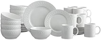 Pfaltzgraff Sylvia Dinnerware Set 32-Piece Service for 8 - White Porcelain Dinner Plates, Salad Plates, Soup Bowls and Mugs with…