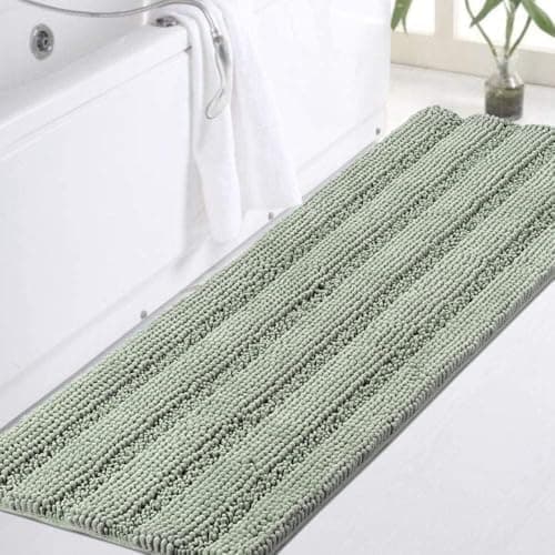 Turquoize Sage Green Bathroom Rugs Runner Extra Long 47 x 17 Large Bath Mat Plush Shaggy Chenille Bathroom Rug Non-Slip Bath Rug…