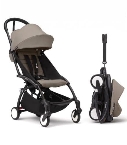Stokke YOYO3 Stroller from 6 Months - Includes Black Frame/Taupe Seat Cushion + Canopy - Folds in & Out in a Flash - Light &…