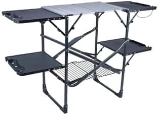 GCI OUTDOOR Slim-Fold Cook Station | Portable Folding Kitchen Table with a Heat Resistant Tabletop, 4 Side Tables & Storage Rack…