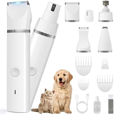 Veeconn Dog Clippers Grooming Kit Hair Clipper-Low Noise Paw Trimmer- Rechargeable - Cordless Quiet Nail Grinder Shaver for Cats…