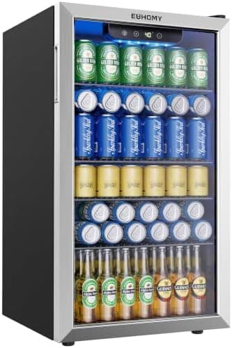 EUHOMY Mini Fridge 130 Can Beverage Refrigerator Cooler Glass Door…