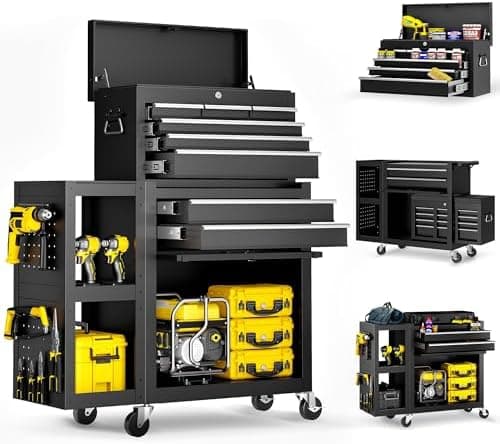 8-Drawer Rolling Tool Chest,3-in-1 Tool Box on Wheels with Lockable Steel Garage, Detachable Top Toolbox & Bottom Storage Cart…