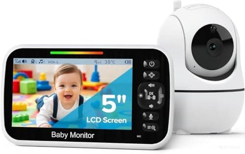 GoodBaby 5" Baby Monitor with Camera and Audio, No WiFi Secure FHSS, 30-Hour Battery, Remote PTZ, Auto Night Vision, Room…