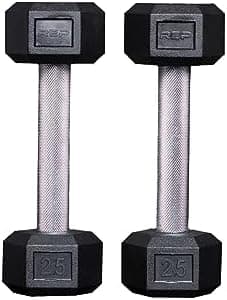 Rep Fitness Rubber Hex Dumbbell(s) - Singles (55LB +) and Pairs (5LB - 50LB) - Low Odor, Fully…