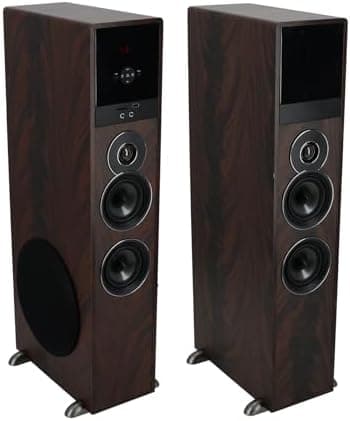 Rockville TM80D Powered Home Theater Tower Speaker System, Dark Wood, 800W, 8" Subwoofers, Bluetooth, USB/SD Playback, FM Radio…