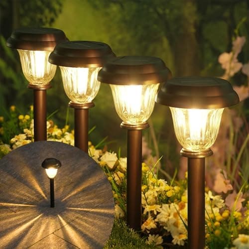 Solar Lights Outdoor, 6 Pack Metal Solar Pathway Lights, Heavy Duty Stainless Steel & Glass, Auto On/Off Waterproof Garden Lights…