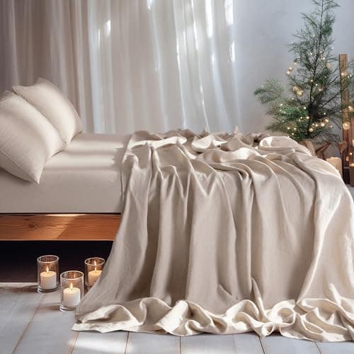 LBRO2M 100% Linen Sheet Set Deep Pocket Fit Up to 19" Bed Sheets…