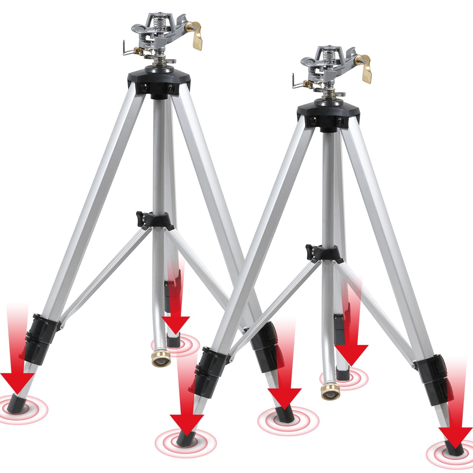YAMATIC 2 Pcs Impact Sprinkler on Adjustable Tripod Base, 360 Degree Large Area, Heavy Duty Adjustable Pulsator Sprinkler for…