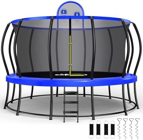 Zupapa 1800LBS Capacity Double Frame Trampoline 16 15 14 12FT No-Gap Safety Design Curved Poles & Basketball Hoop 10-Year Quality…