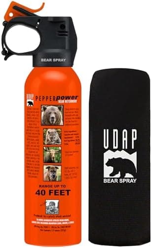 UDAP Pepper Power 12VHP Safety Orange Bear Spray Self Defense Deterrent with Hip Holster and Belt…