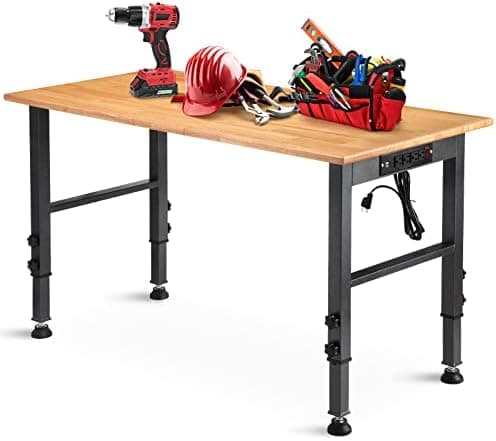 OLBRUS 48 "Adjustable Workbench with Power Outlet, Heavy Duty 2000 LBS Load Capacity Hardwood…