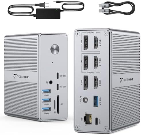TobenONE DisplayLink Docking Station 3 Monitors with 120W Power Adapter, Triple 4K Display for MacBook Pro/Air, Thunderbolt 4/3…